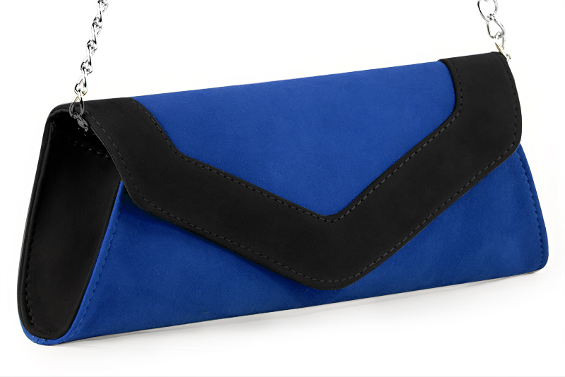 Electric blue and matt black women's dress clutch, for weddings, ceremonies, cocktails and parties. Front view - Florence KOOIJMAN